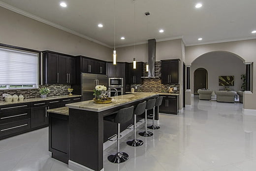 Kitchen seating in a transitional home in Massachusetts